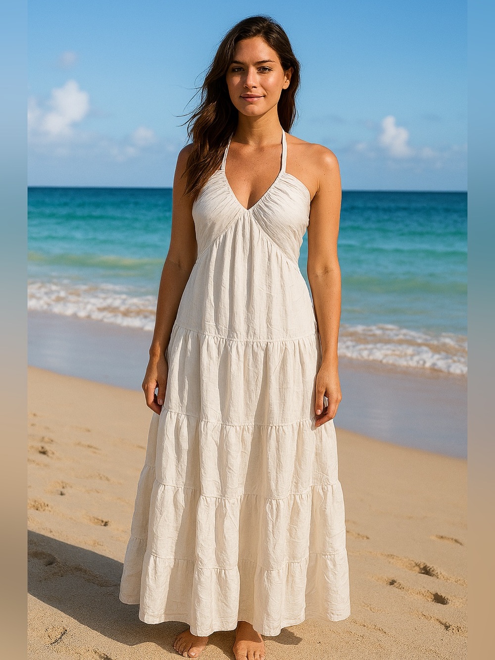 White Halter Maxi Dress - Beach Tiered Sundress